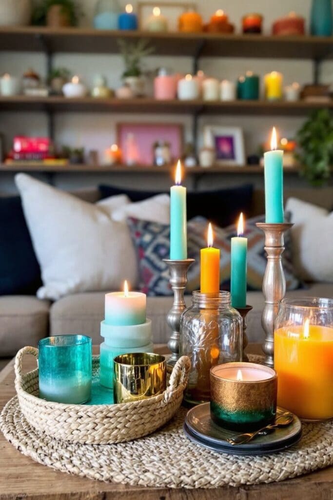 Boho Living Room Ideas - Colorful Candles