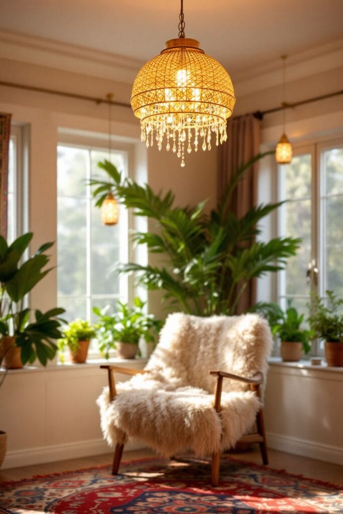 Boho Living Room Ideas - Vintage Lighting