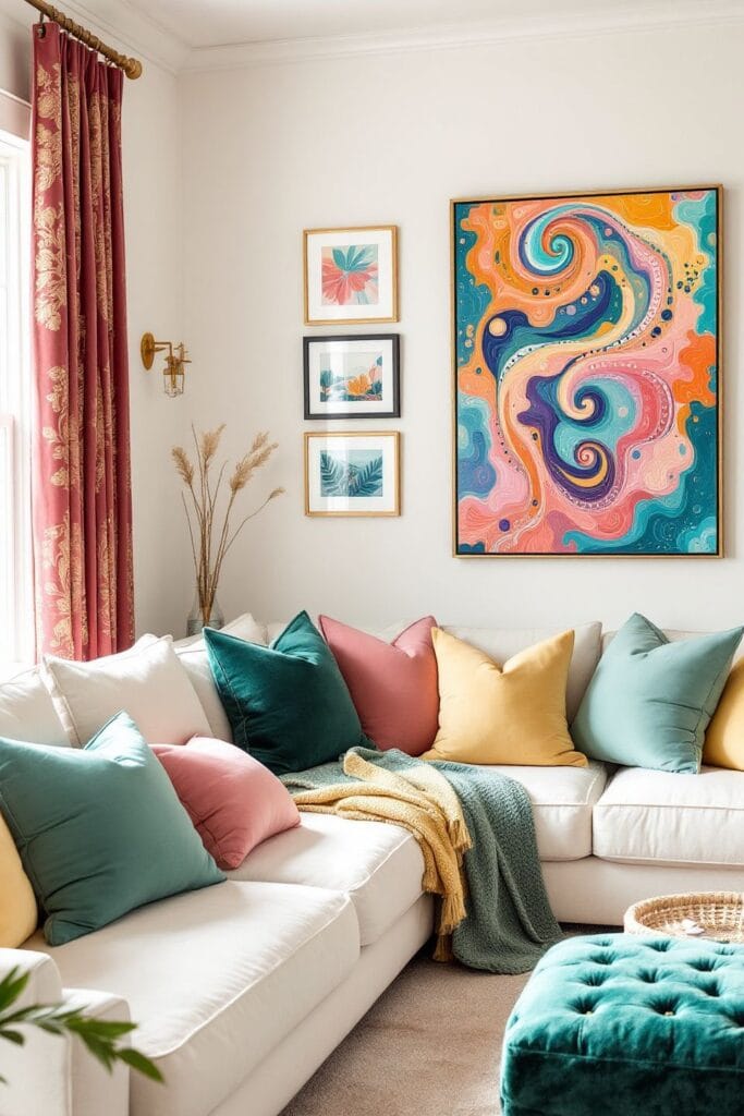 Boho Living Room Ideas - Neutral Walls