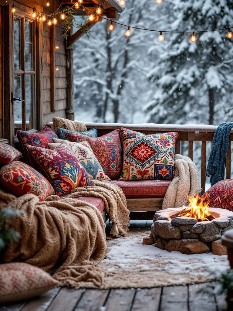 Winter Deck Decor Ideas - Pillows with Tribal Prints