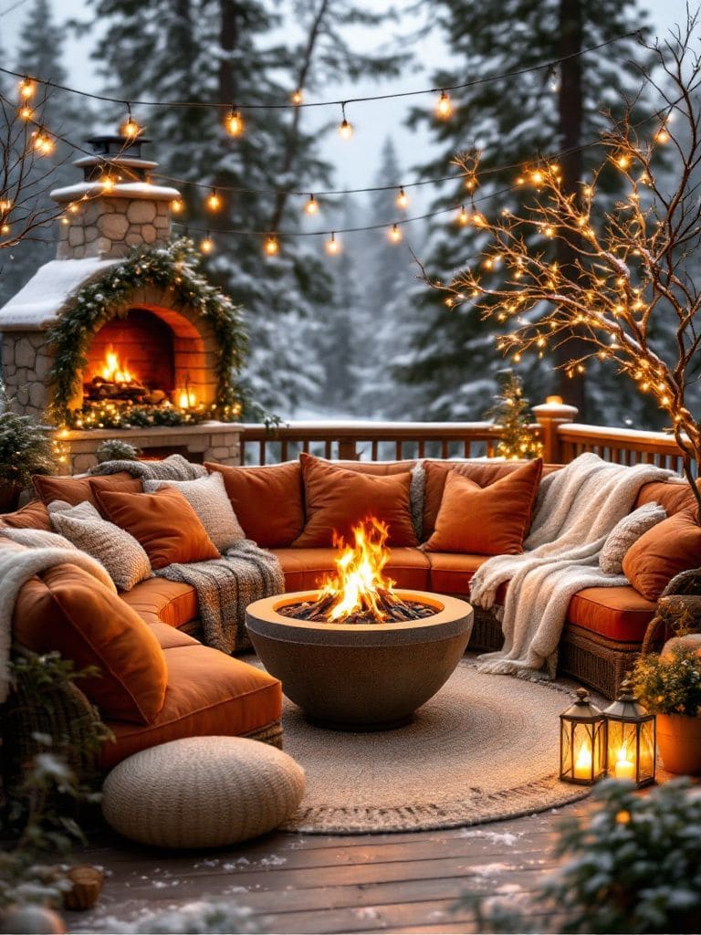 Winter Deck Decor Ideas - Outdoor Fireplace or Fire Pit
