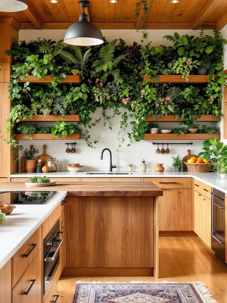Wooden Kitchen Design Ideas - Green Wall