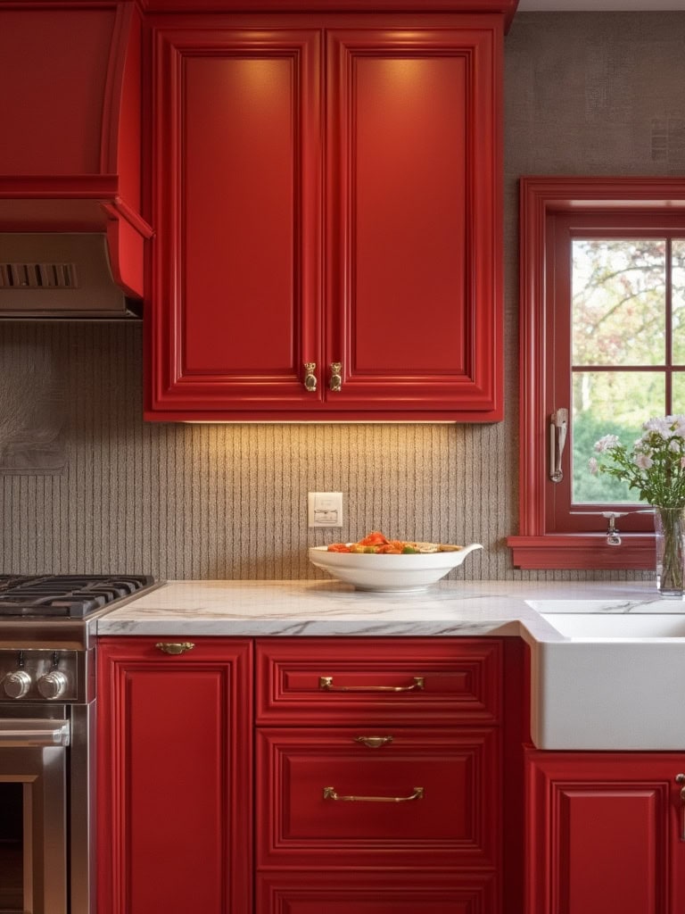 Cherry Red Color Home Decor - Kitchen Cabinets