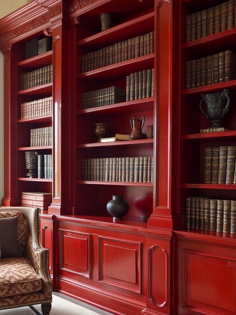 Cherry Red Color Home Decor - Bookshelf Beauty
