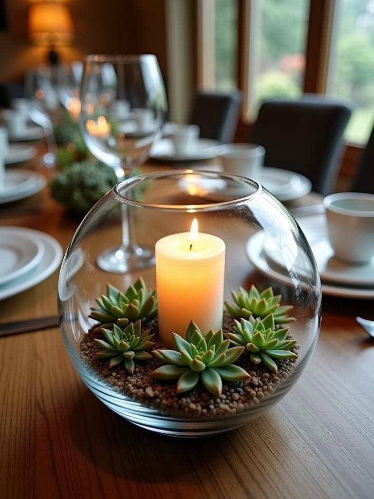 Dining Table Centerpiece Ideas - Candlelit Glass Terrarium
