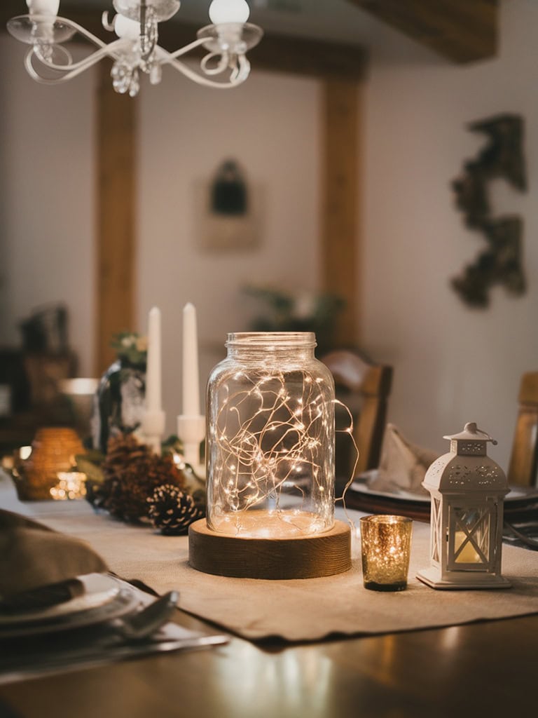 Dining Table Centerpiece Ideas - Whimsical Fairy Lights in a Jar