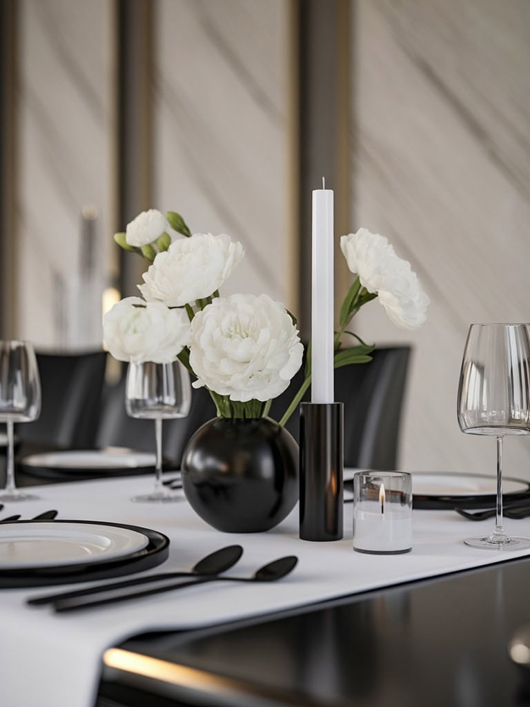 Dining Table Centerpiece Ideas - Modern Minimalist Black and White Theme