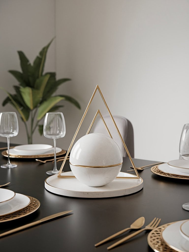 Dining Table Centerpiece Ideas - Gold and White Geometric Design