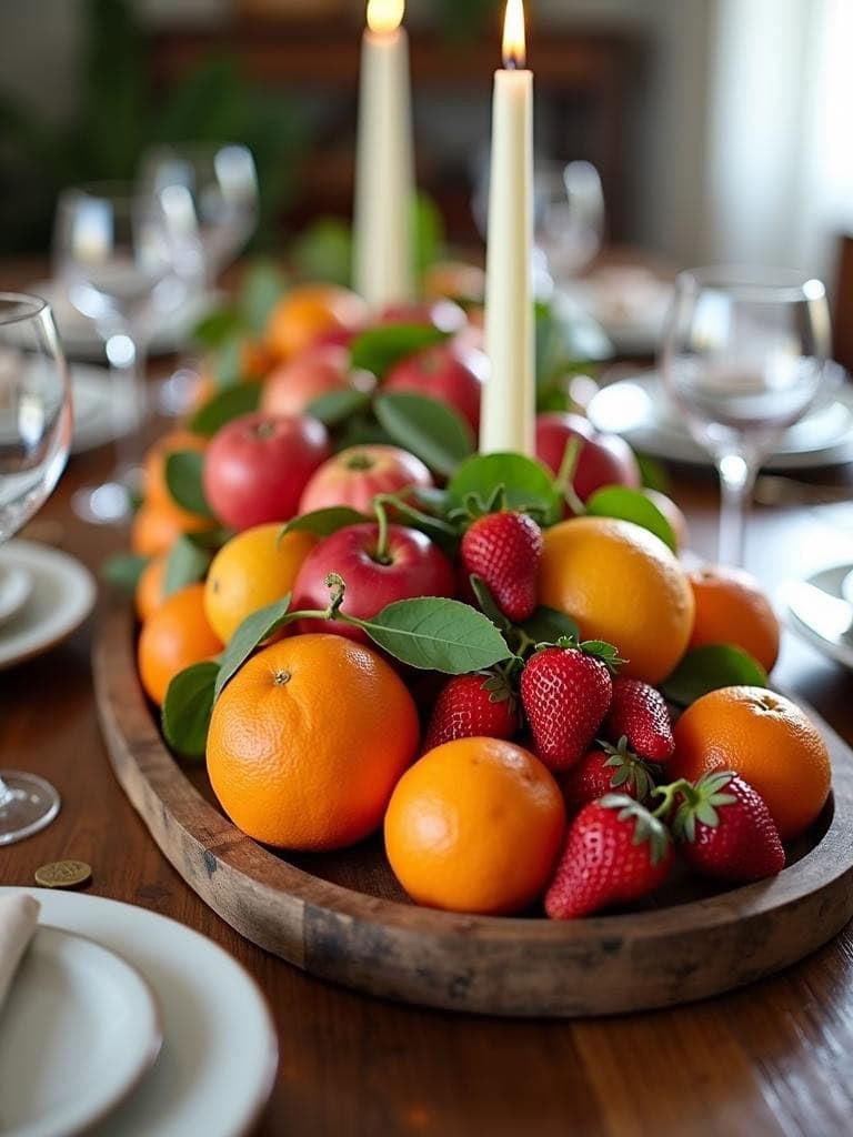 Dining Table Centerpiece Ideas - Rustic Wooden Tray with Seasonal Fruits