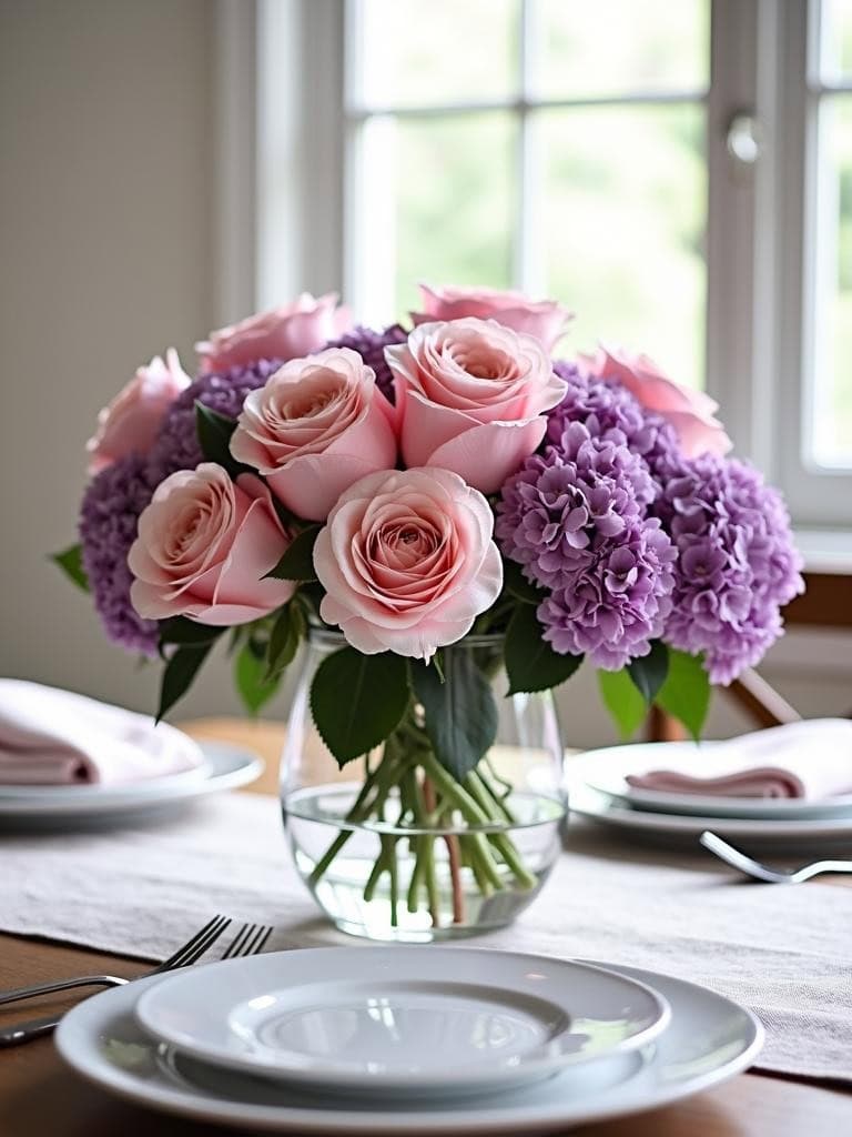 Dining Table Centerpiece Ideas - Elegant Floral Arrangement in Pastel Hues