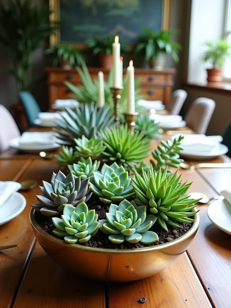 Dining Table Centerpiece Ideas - Vibrant Succulent Garden Bowl