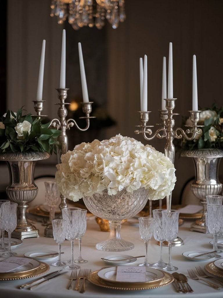 Dining Table Centerpiece Ideas - Sophisticated Crystal and Silver Accents