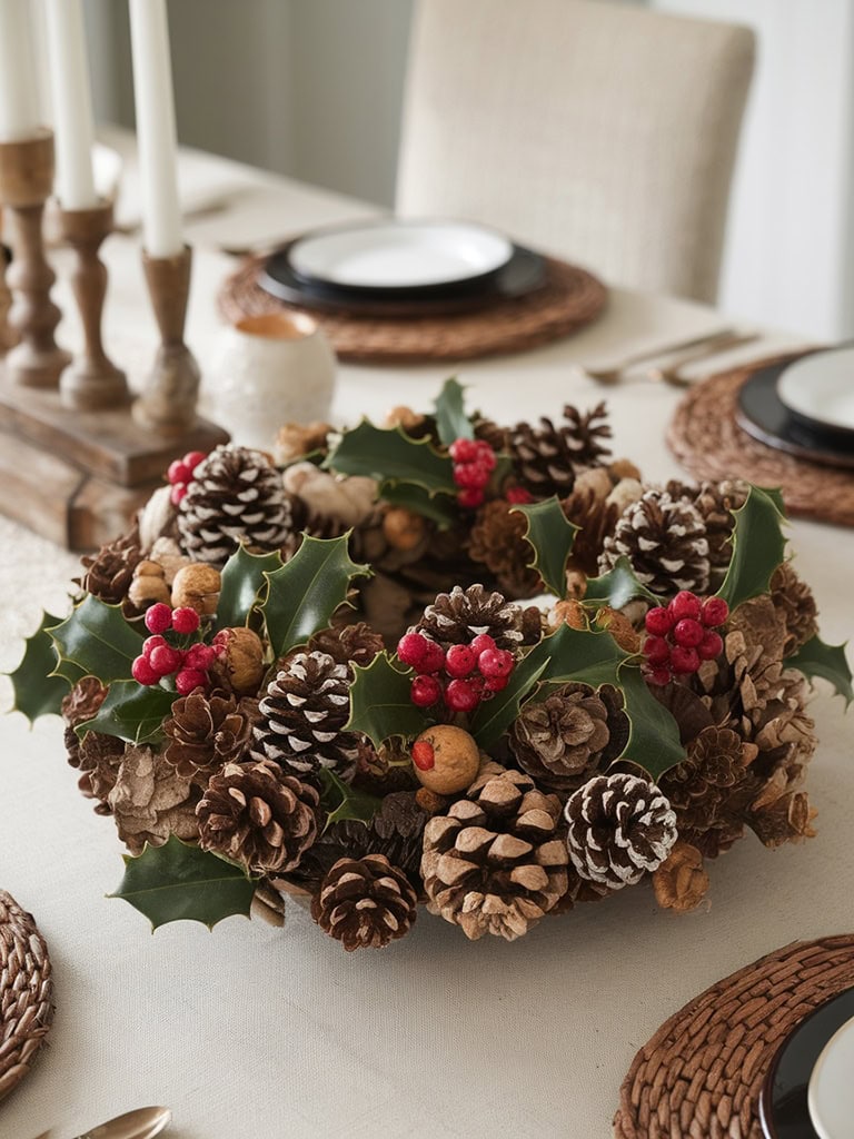 Dining Table Centerpiece Ideas - Seasonal Wreath with Natural Elements