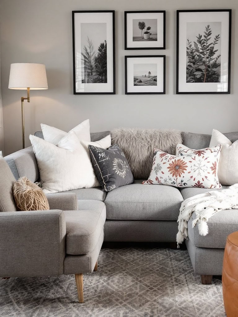 Gray Living Room Ideas - Snuggle with Throw Pillows