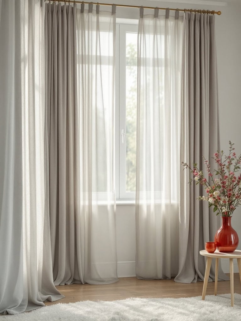Gray Living Room Ideas - Softening with Sheer Curtains