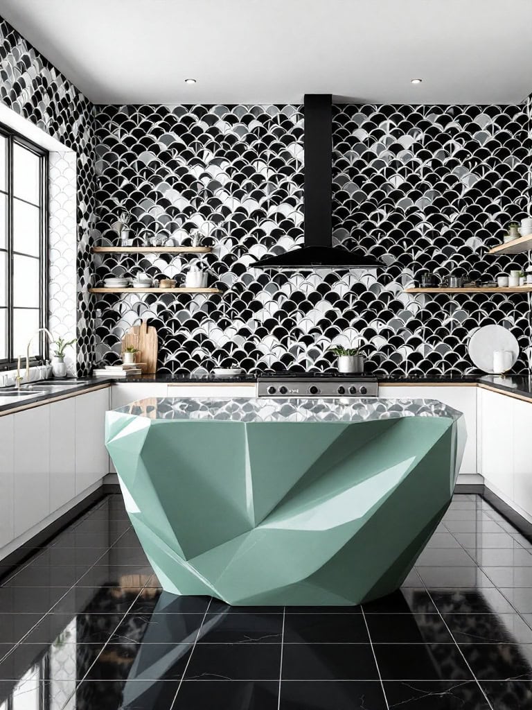 Modern Decor Ideas in Black and White - Patterned Tile Backsplash