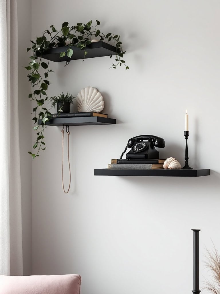 Modern Decor Ideas in Black and White - Floating Black Shelves