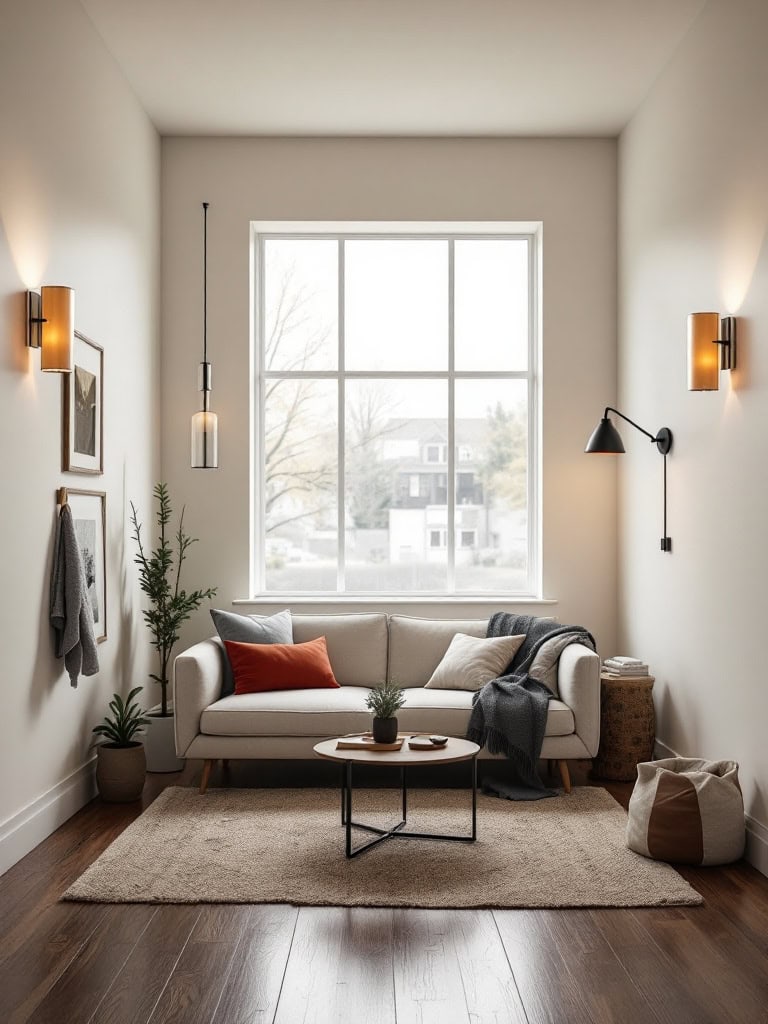 19 Small Living Room Decor Ideas to Make Your Space Feel Bigger and Brighter 27 Small Living Room Decor Ideas - Opt for Wall-Mounted Lighting