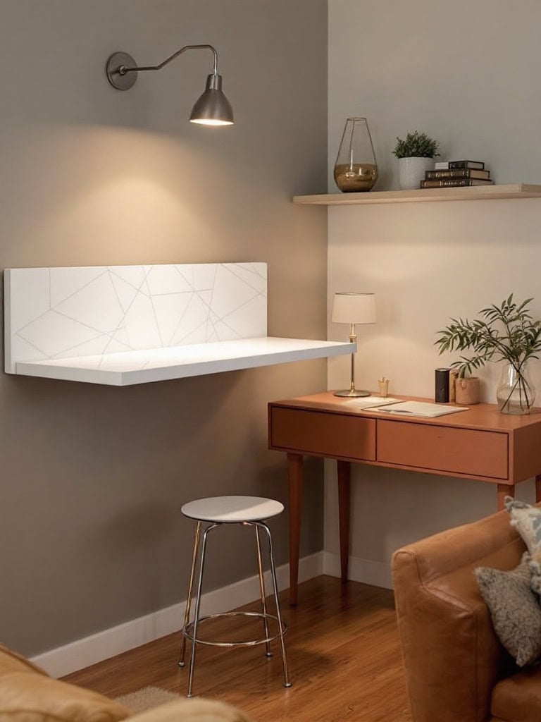 19 Small Living Room Decor Ideas to Make Your Space Feel Bigger and Brighter 33 Small Living Room Decor Ideas - Install a Floating Desk
