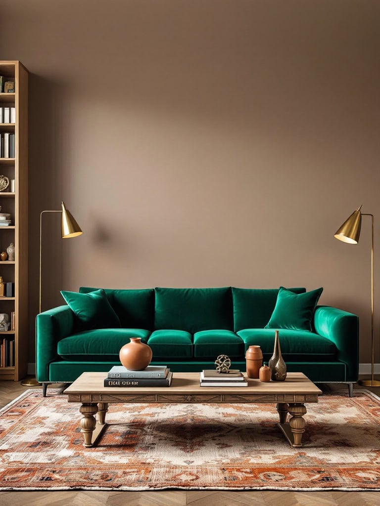Color Combos Modern Home Interior Design - Deep Emerald + Neutral Taupe