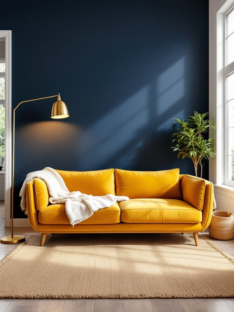 Color Combos Modern Home Interior Design - Navy Blue + Mustard Yellow