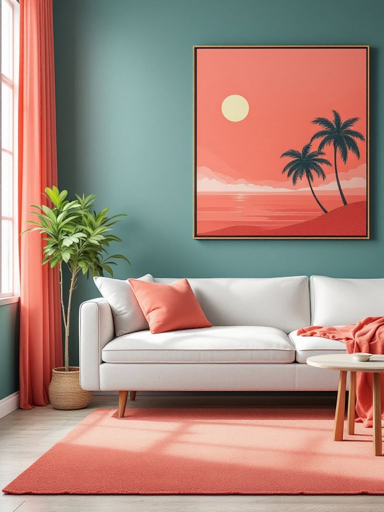 Color Combos Modern Home Interior Design - Teal + Coral