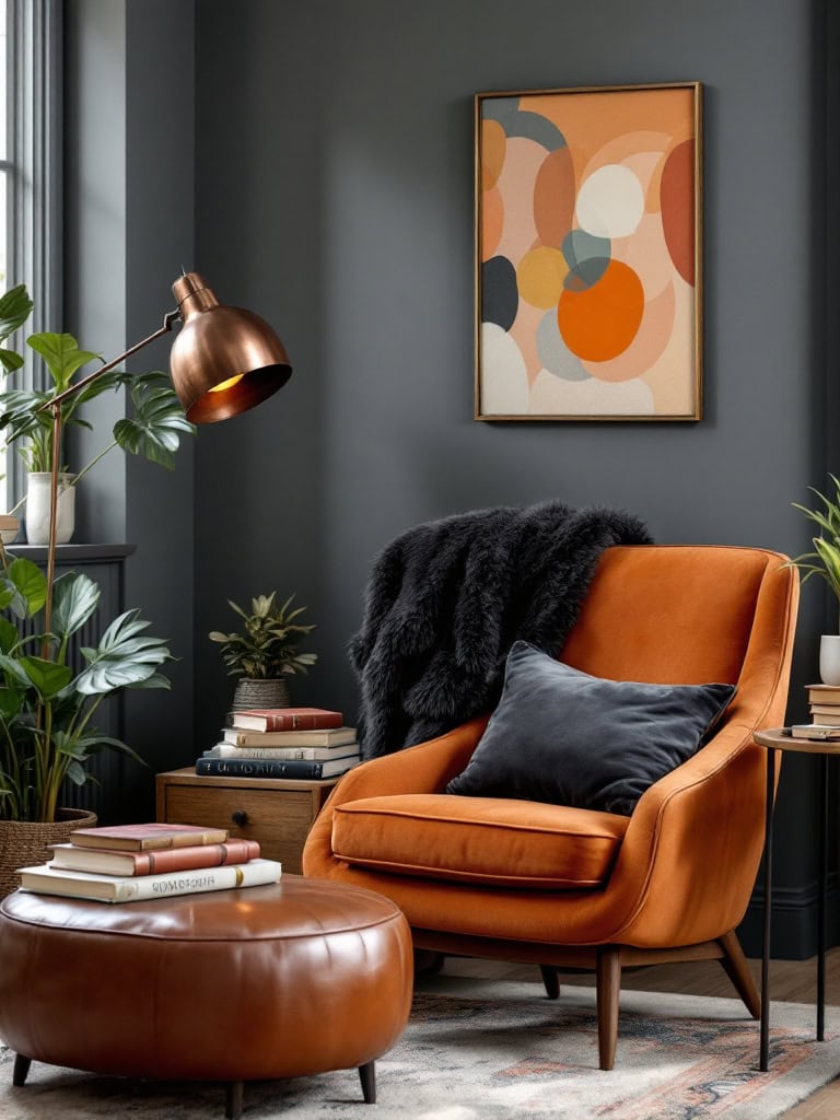 Color Combos Modern Home Interior Design - Slate Gray + Burnt Orange