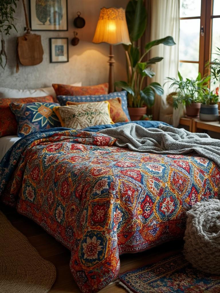 19 Boho Decor Bedroom Ideas That Will Make You Redecorate Tonight 35 Boho Decor Bedroom Ideas - Bold Bedspread, Instant Personality