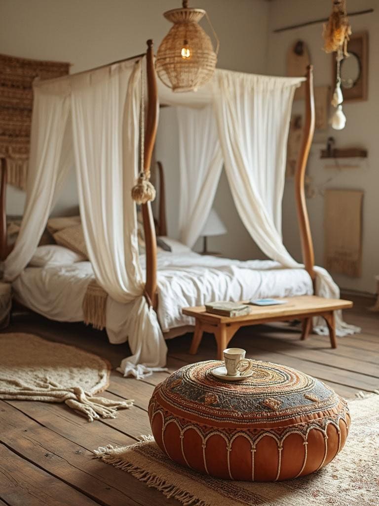 19 Boho Decor Bedroom Ideas That Will Make You Redecorate Tonight 32 Boho Decor Bedroom Ideas - Moroccan Pouf: The MVP