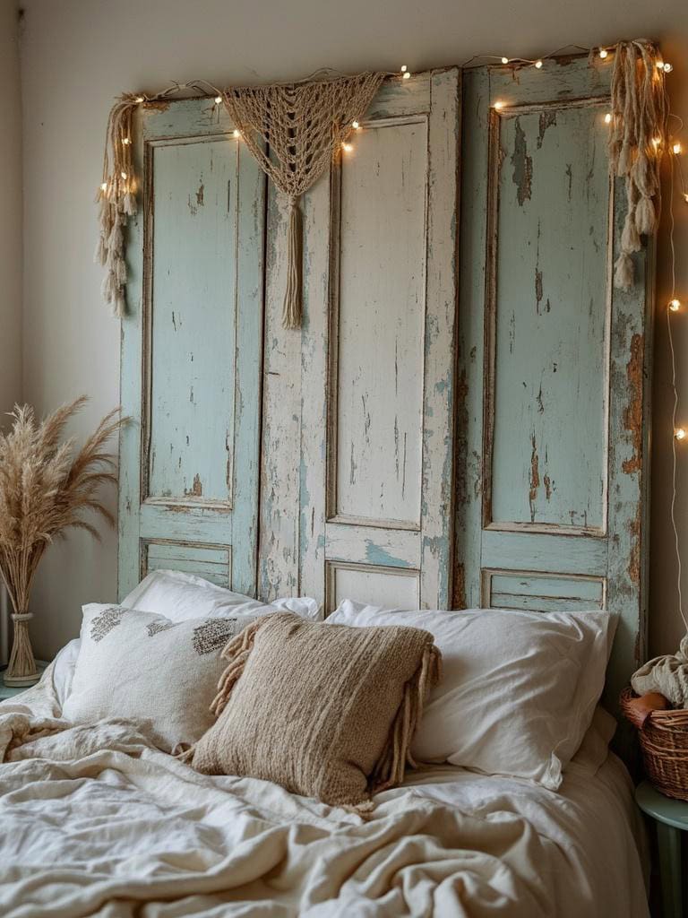 21 Vintage Decor for Bedroom Ideas That Are Straight Out of a Dream (Boho Bliss Inside!) 39 Vintage Decor for Bedroom Ideas - Repurposed Door Headboard