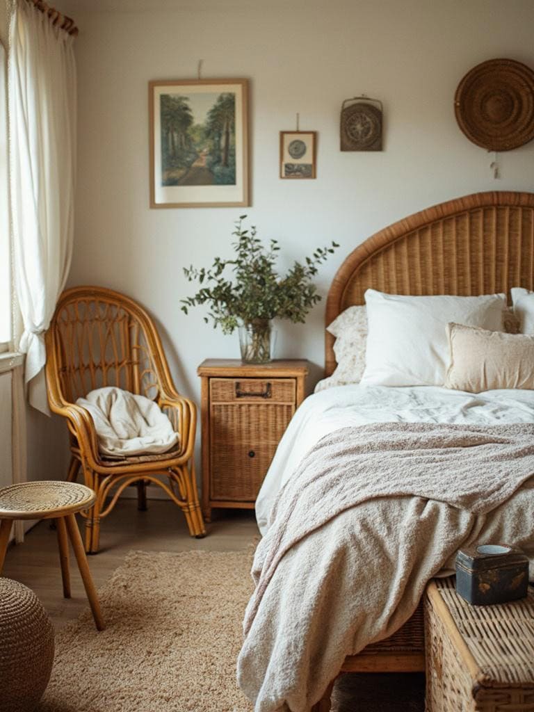 21 Vintage Decor for Bedroom Ideas That Are Straight Out of a Dream (Boho Bliss Inside!) 16 Vintage Decor for Bedroom Ideas - Wicker and Rattan Charm