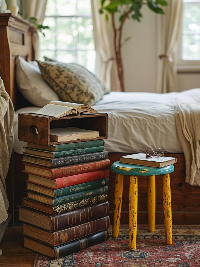 21 Vintage Decor for Bedroom Ideas That Are Straight Out of a Dream (Boho Bliss Inside!) 19 Vintage Decor for Bedroom Ideas - Mismatched Nightstand Magic