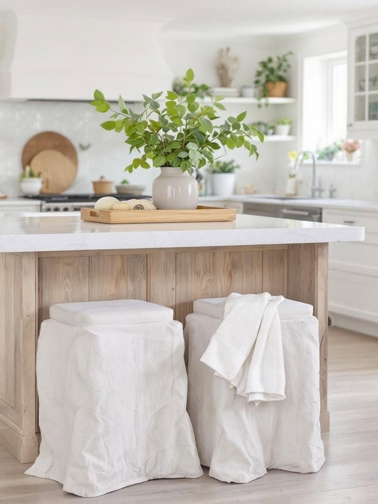 17 Coastal Kitchen Designs That Feel Like a Deep Breath of Ocean Breeze 32 Coastal Kitchens Designs - Slipcovered Counter Stools for Pure Coastal