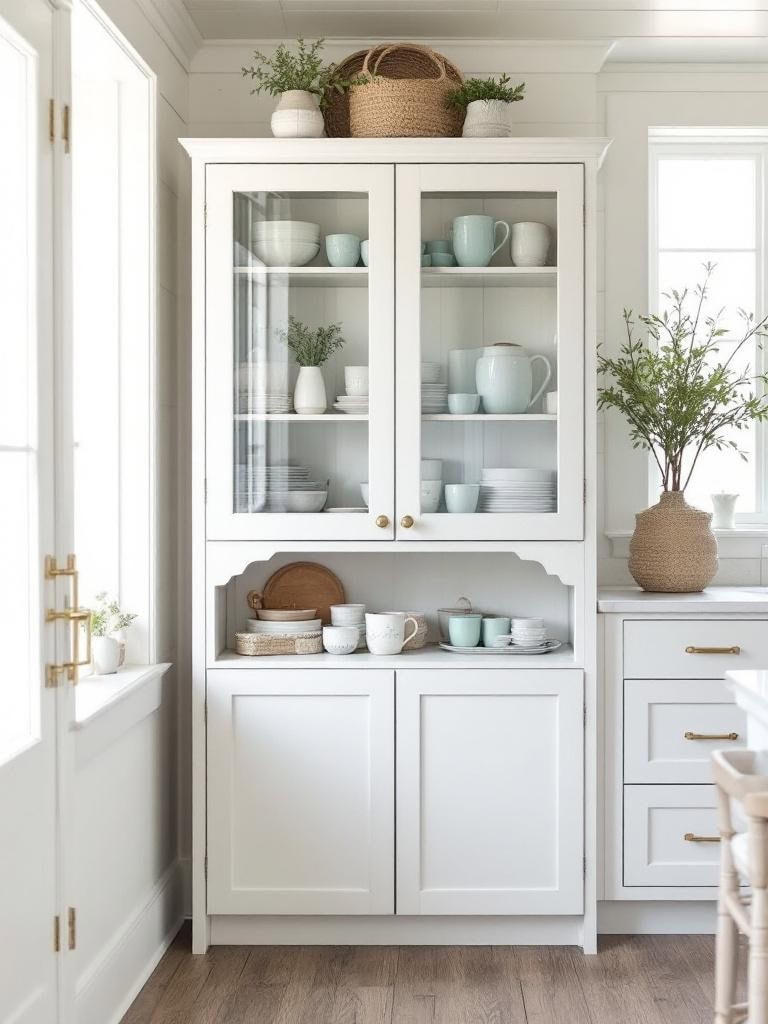 17 Coastal Kitchen Designs That Feel Like a Deep Breath of Ocean Breeze 33 Coastal Kitchens Designs - Glass Door Cabinet (Celebrate Your Stuff)
