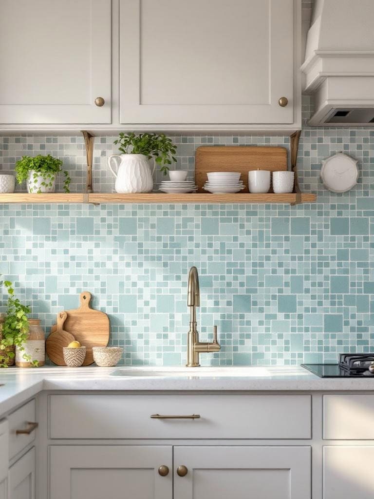 17 Coastal Kitchen Designs That Feel Like a Deep Breath of Ocean Breeze 14 Coastal Kitchen Designs - Backsplash Like a Lazy Morning Sky