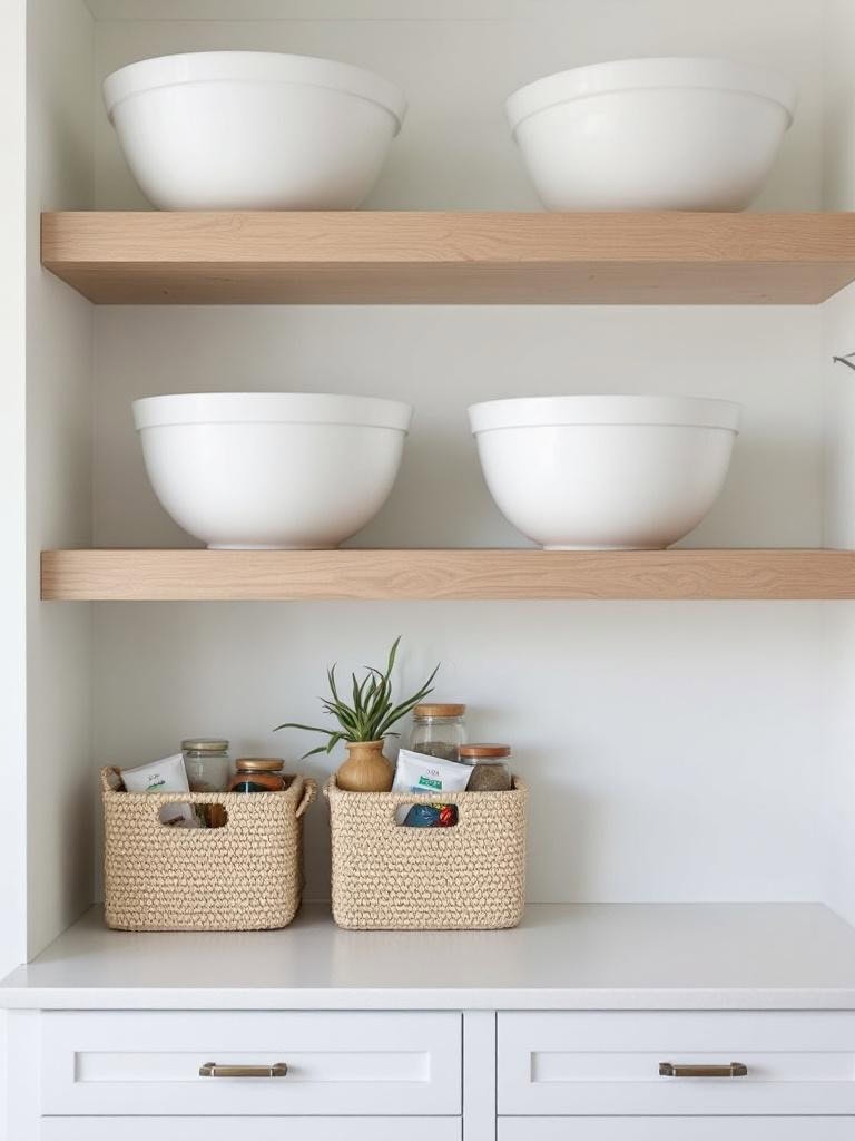 17 Coastal Kitchen Designs That Feel Like a Deep Breath of Ocean Breeze 15 Coastal Kitchen Designs - Open Shelves and Basket Buddies