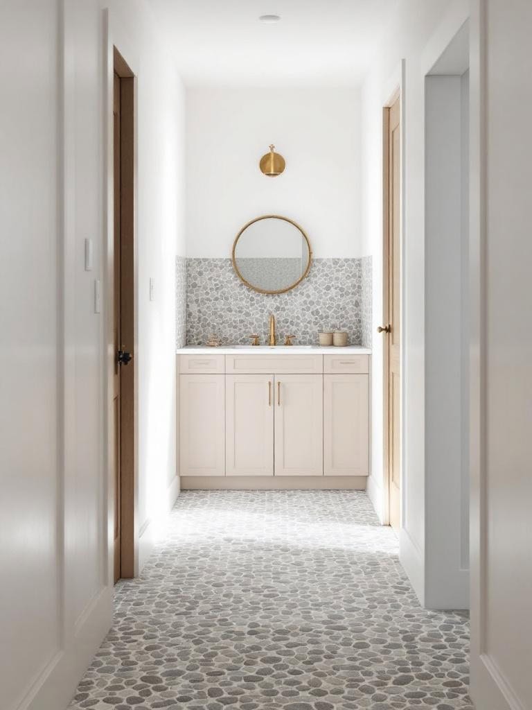 17 Coastal Kitchen Designs That Feel Like a Deep Breath of Ocean Breeze 18 Coastal Kitchen Designs - Pebble Tiles (Just a Tiny Treat)