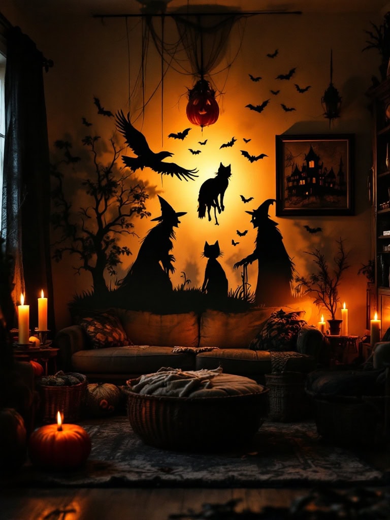 Halloween Living Room Decor Ideas - Shadow Puppet Wall