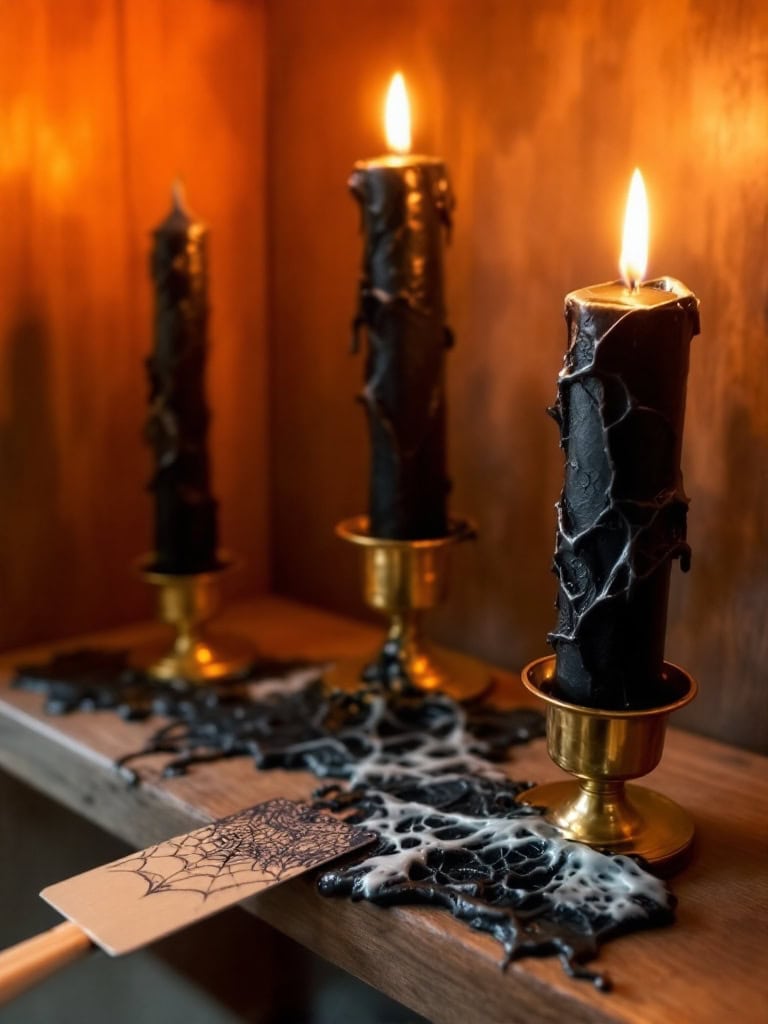 Halloween Living Room Decor Ideas - Black Candle Trio