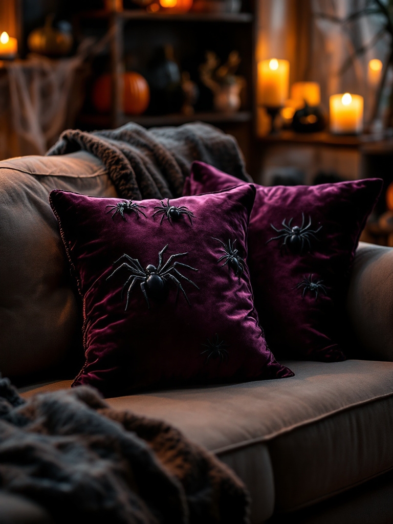 Halloween Living Room Decor Ideas - Velvet Pillow Switch