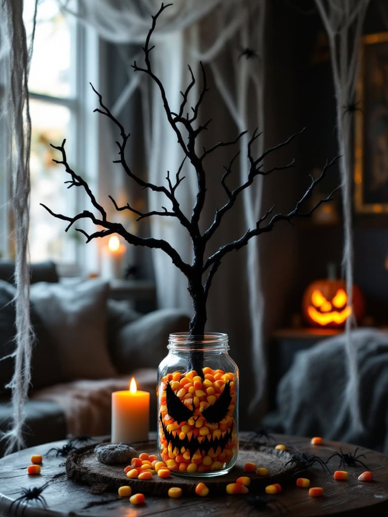 Halloween Living Room Decor Ideas - Eerie Branch Centerpiece