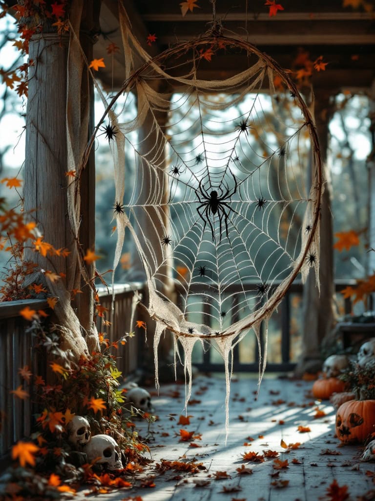 17+ Last-Minute Outdoor Halloween Decor Ideas - Spook-tacularly Simple! 19 Outdoor Halloween Decor Ideas - Crochet a Spiderweb That Catches Sound