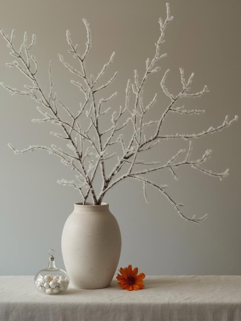 Winter Mantel Magic: 17 Stunning Scapes Sans Christmas Decor (Seriously, You'll Love This) 29 Winter Mantel Magic Christmas Decor - Frosted Branch Elegance