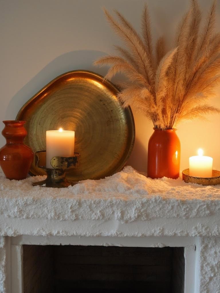 Winter Mantel Magic: 17 Stunning Scapes Sans Christmas Decor (Seriously, You'll Love This) 33 Winter Mantel Magic Christmas Decor - Warm Metallic Whisper