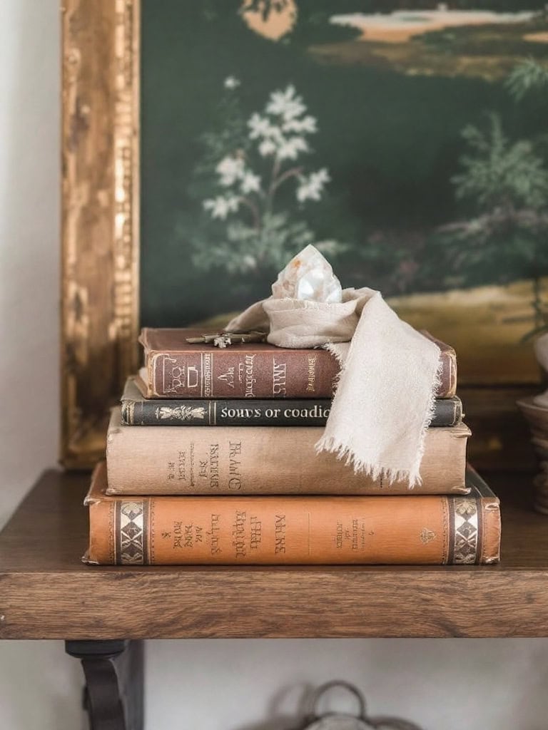Winter Mantel Magic: 17 Stunning Scapes Sans Christmas Decor (Seriously, You'll Love This) 20 Winter Mantel Magic Christmas Decor - Vintage Book Stack Serenity