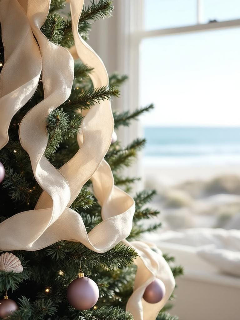 Your Beach House Christmas Tree Shouldn't Look Like a Winter Postcard (19 Real Ideas) 17 Beach House Christmas Tree Decor - Sandy-Toned Ribbon That Flows Like the Tide