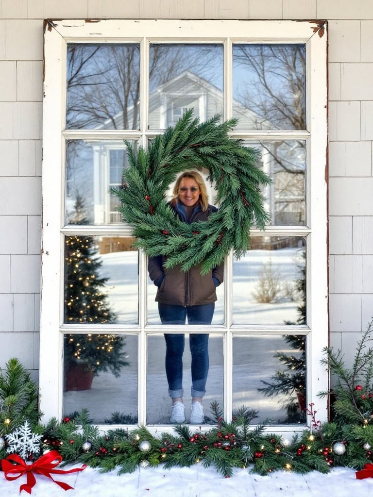 Christmas Door Decoration Ideas - Old Window Turned Living Picture