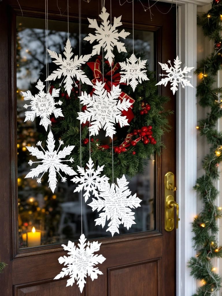 Christmas Door Decoration Ideas - Dictionary Snowflakes That Fall Slowly