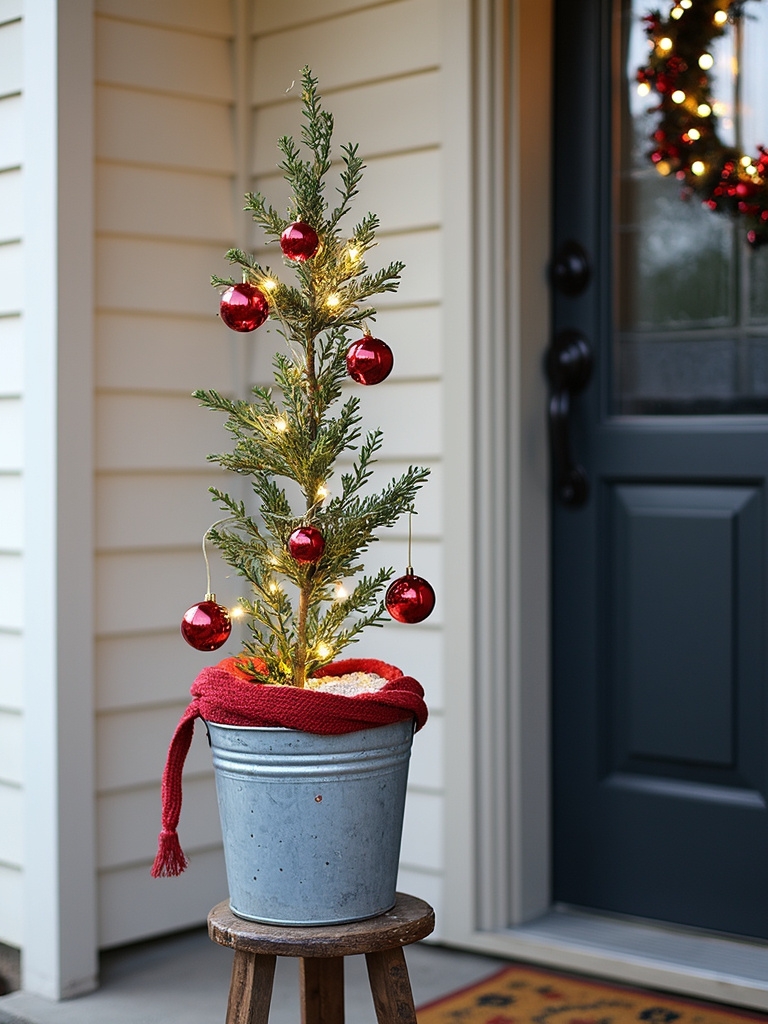 Christmas Door Decoration Ideas - Galvanized Bucket Tree That Will Not Tip
