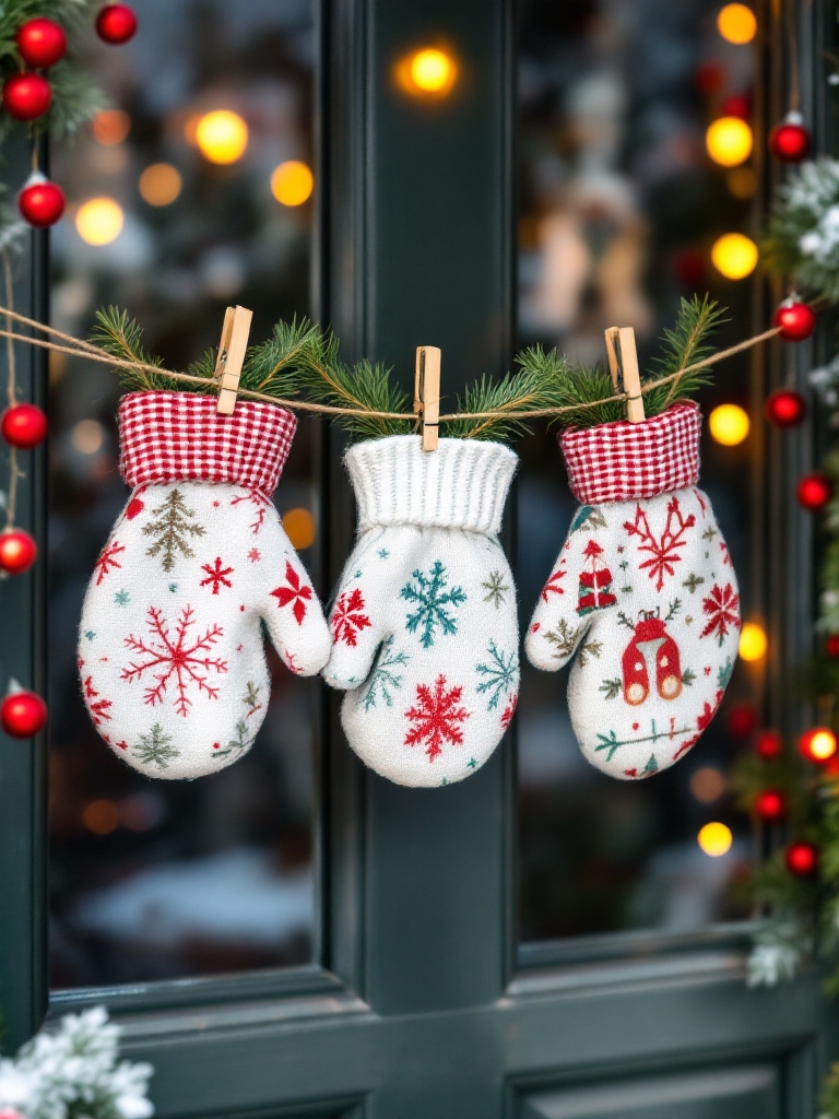 Christmas Door Decoration Ideas - Mitten Line That Gives Mittens Away